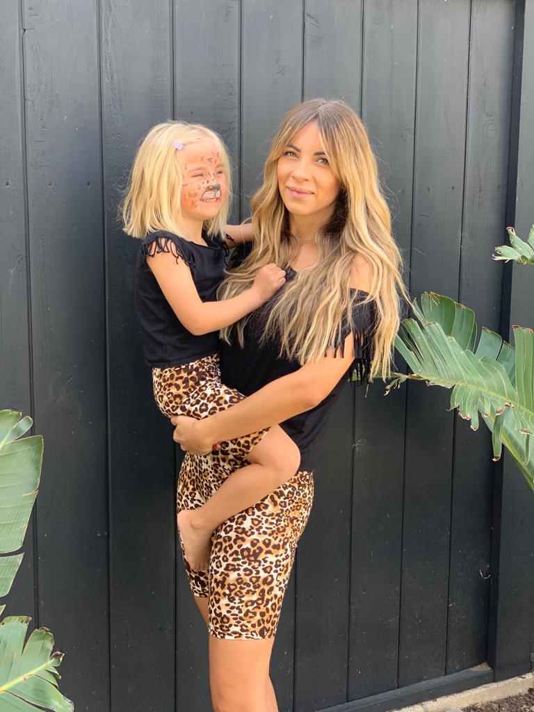 Mommy and Me animal print biker short outfit