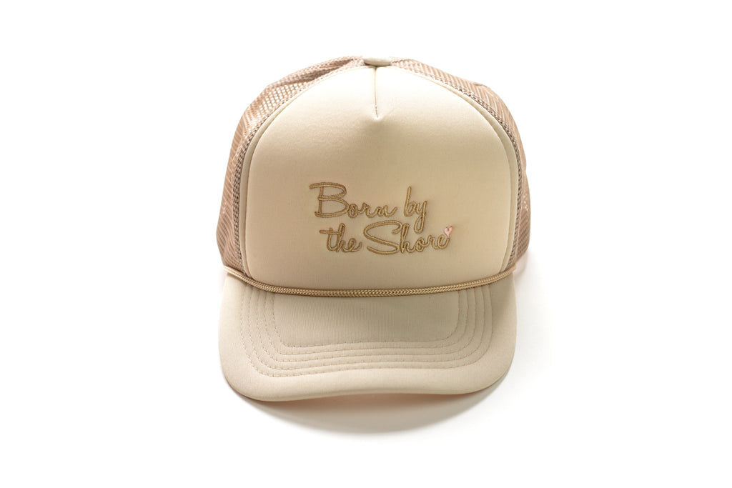 Trucker Hat Adults | Born By The Shore Embroidery | Cream