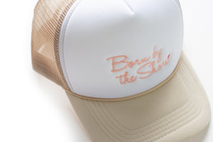 Trucker Hat Adults | Born By The Shore Embroidery | White