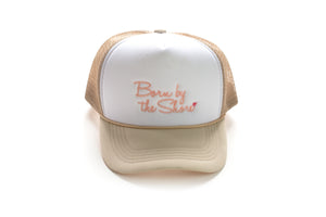 Trucker Hat Adults | Born By The Shore Embroidery | White