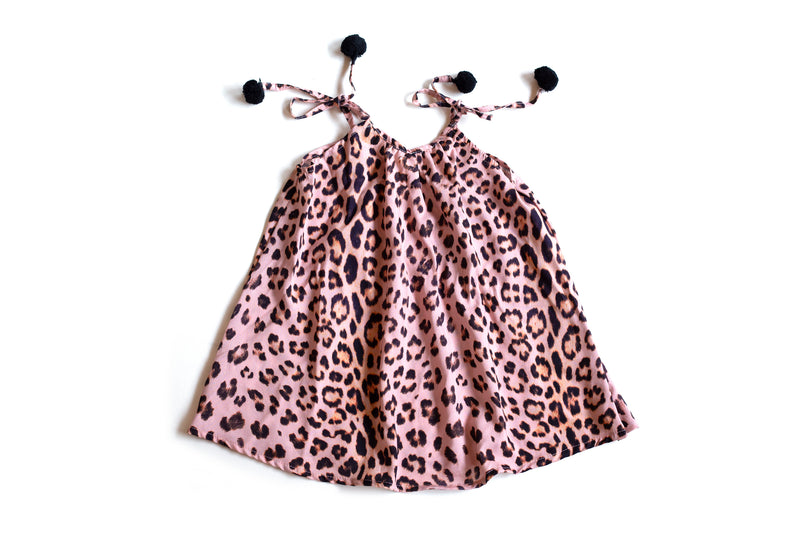 Animal Print Pom Pom Dress for Girls | Pink Cheetah