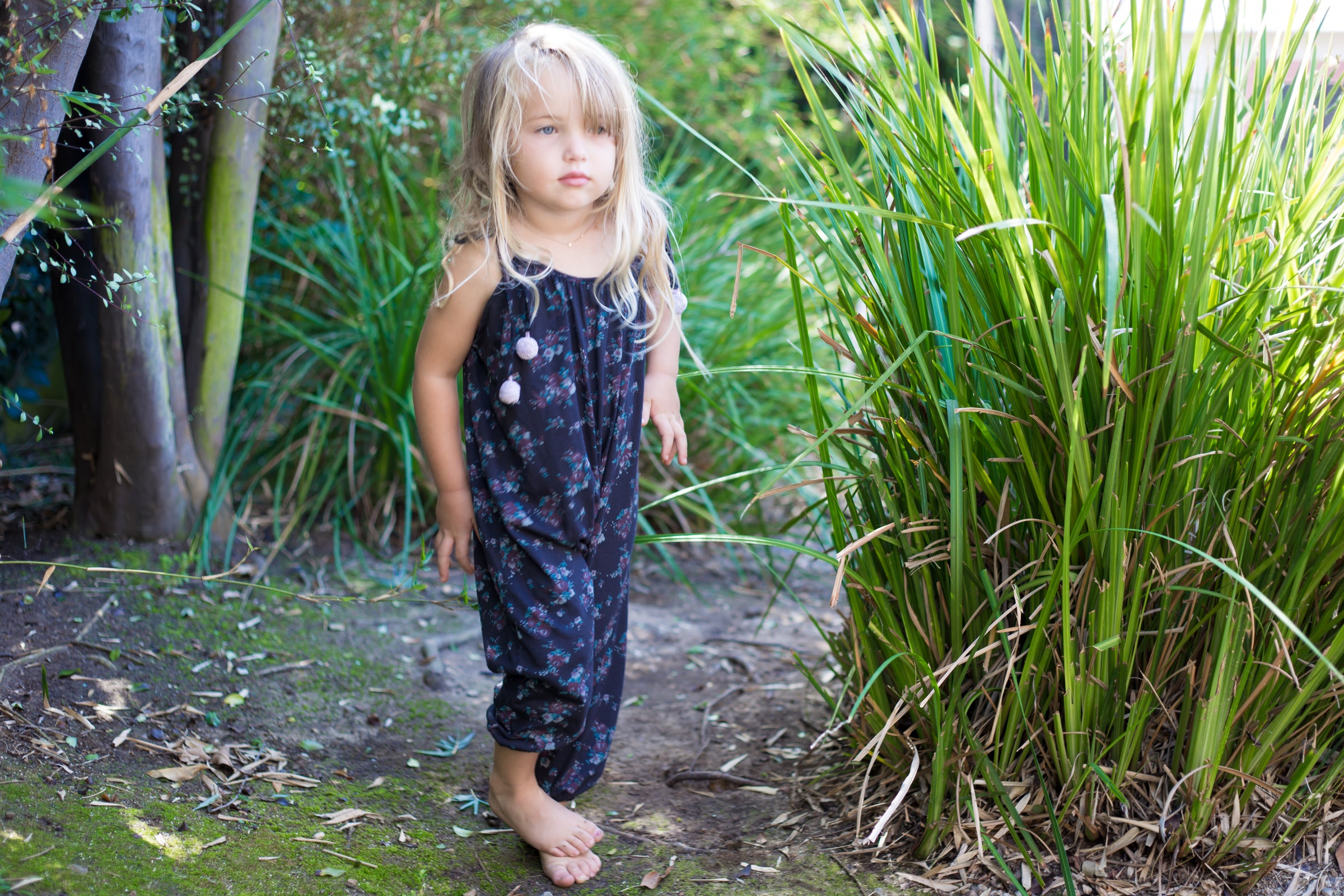 Toddler Girls Cozy Dark Blue Pom Pom Jumpsuit Born By The Shore