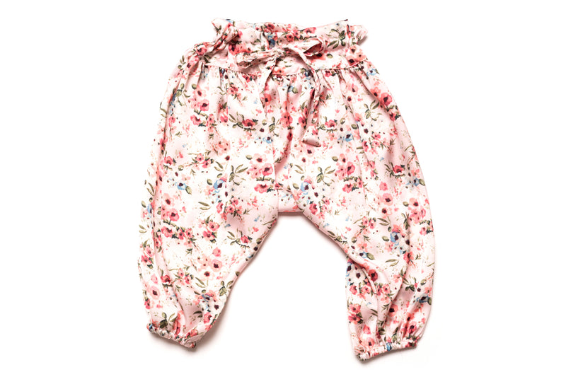 Adjustable Satin Floral Designer Harem Pants fro Babies and Toddler Girls