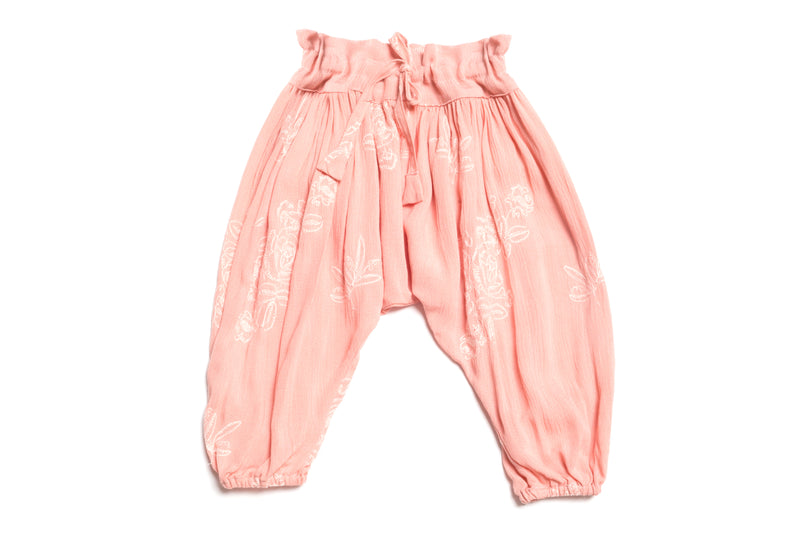 Baby Girls Soft Pink Embroidered Designer Harem Pants | Born By The Shore