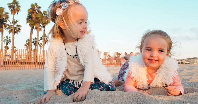 Twin Baby Girls White Faux Fur Vest Boho Twinning Outfits | Born By The Shore