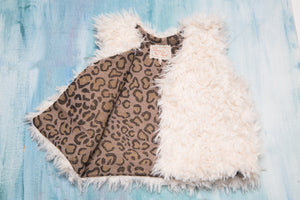 Baby and Toddler Girls White Faux Fur Vest with Leo Print Lining | Born By The Shore