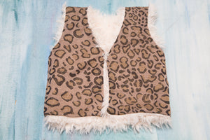 Reversible Baby and Toddler Girls White Faux Fur Vest with Leo Print Knitted Lining | Born By The Shore