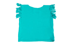 3-6 mo Aqua Blue Baby Girl Cute Fringe Short Sleeve Tee Shirt | Born By The Shore