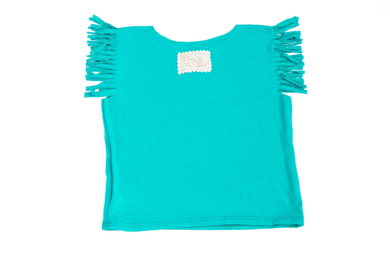3-6 mo Aqua Blue Baby Girl Cute Fringe Short Sleeve Tee Shirt | Born By The Shore