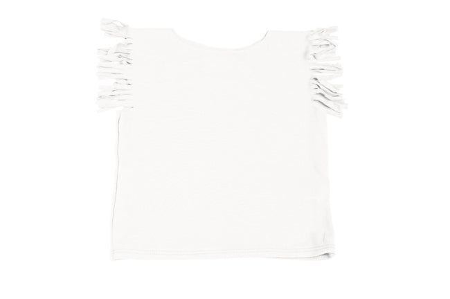 Girls & Baby White Cotton Fringe Short Sleeve Top