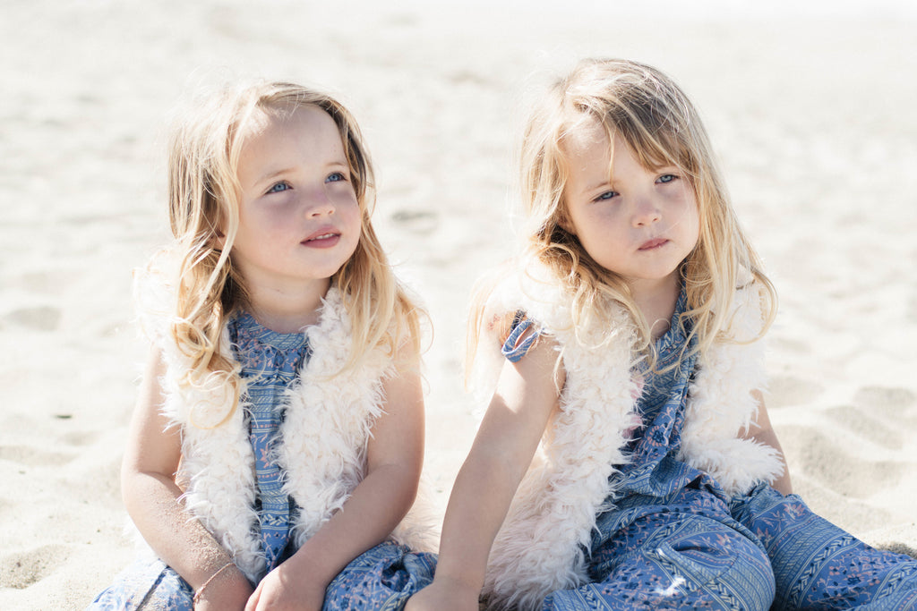 Twin Baby Girls White Faux Fur Vest with Soft Cotton Lining Twinning Outfit | Born By The Shore