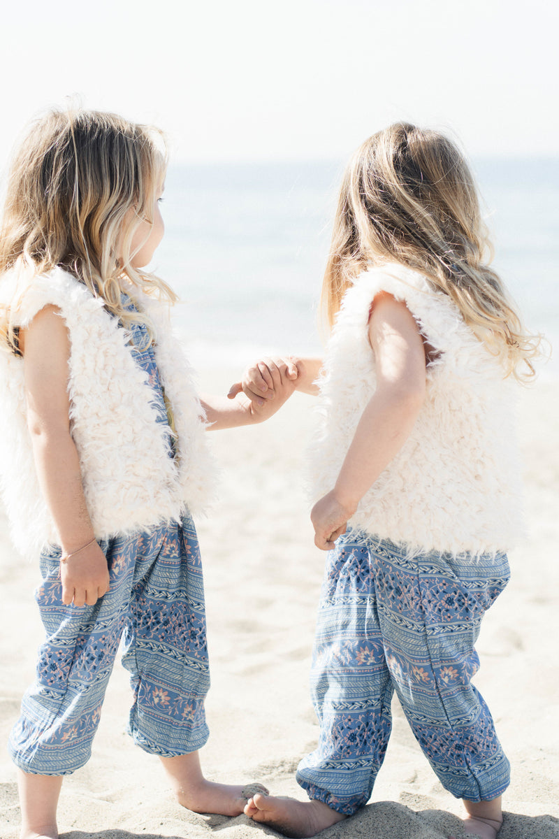 Baby Girls Unique Stylish White Soft Faux Fur Vest with Cotton Lining Twinning Outfit | Born By The Shore