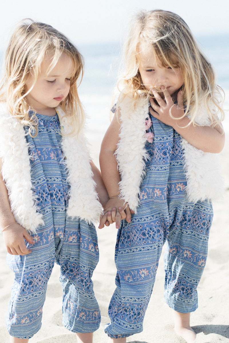 Baby & Girls Adorable Blue Floral Pom Pom Jumper Perfect BFF Twin Outfit | Born By The Shore