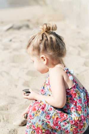 Floral Designer Pom Pom Dress Beach Outfit for Toddler Girls Summer Dress | Born By The Shore