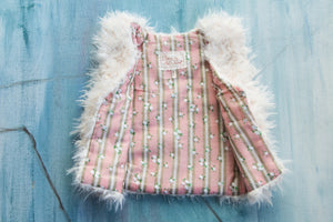 Girls White Faux Fur Vest | Flower Stripes Rose