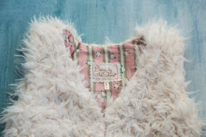 Girls White Faux Fur Vest | Flower Stripes Rose