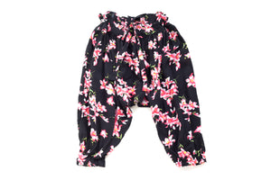 Black/Pink Adjustable Designer Floral Harem Pants for Babies & Girls | Born By The Shore
