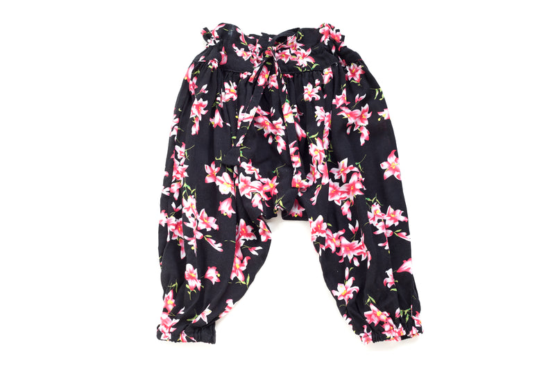 Black/Pink Adjustable Designer Floral Harem Pants for Babies & Girls | Born By The Shore