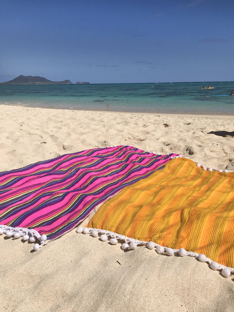 Pom Pom Beach Towel Thin Stripes