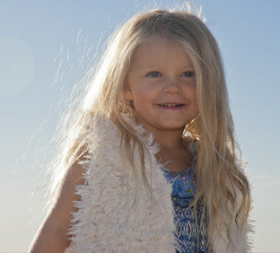 Cute Baby Girl Outfit White Faux Fur Vest with Soft Cotton Green Lining | Born By The Shore