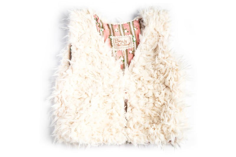 Baby & Toddler Girls White Faux Fur Vest with Soft Pink Cotton Lining| Born By The Shore