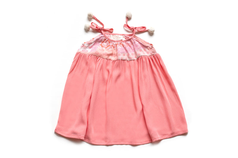 Pink Paisley Pom Pom Tear Dress for Girls | Carolina