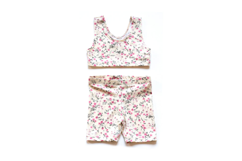 Girls Crop Top | Ivory Spring Flowers