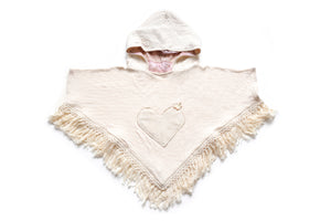 Organic Cotton Fringe Heart Pocket Poncho