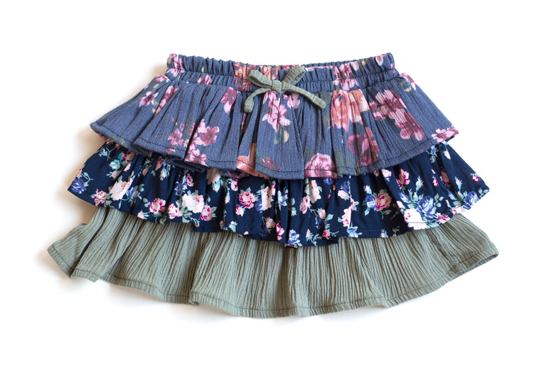 Girls Floral Layered Skirt | Ibiza Blue