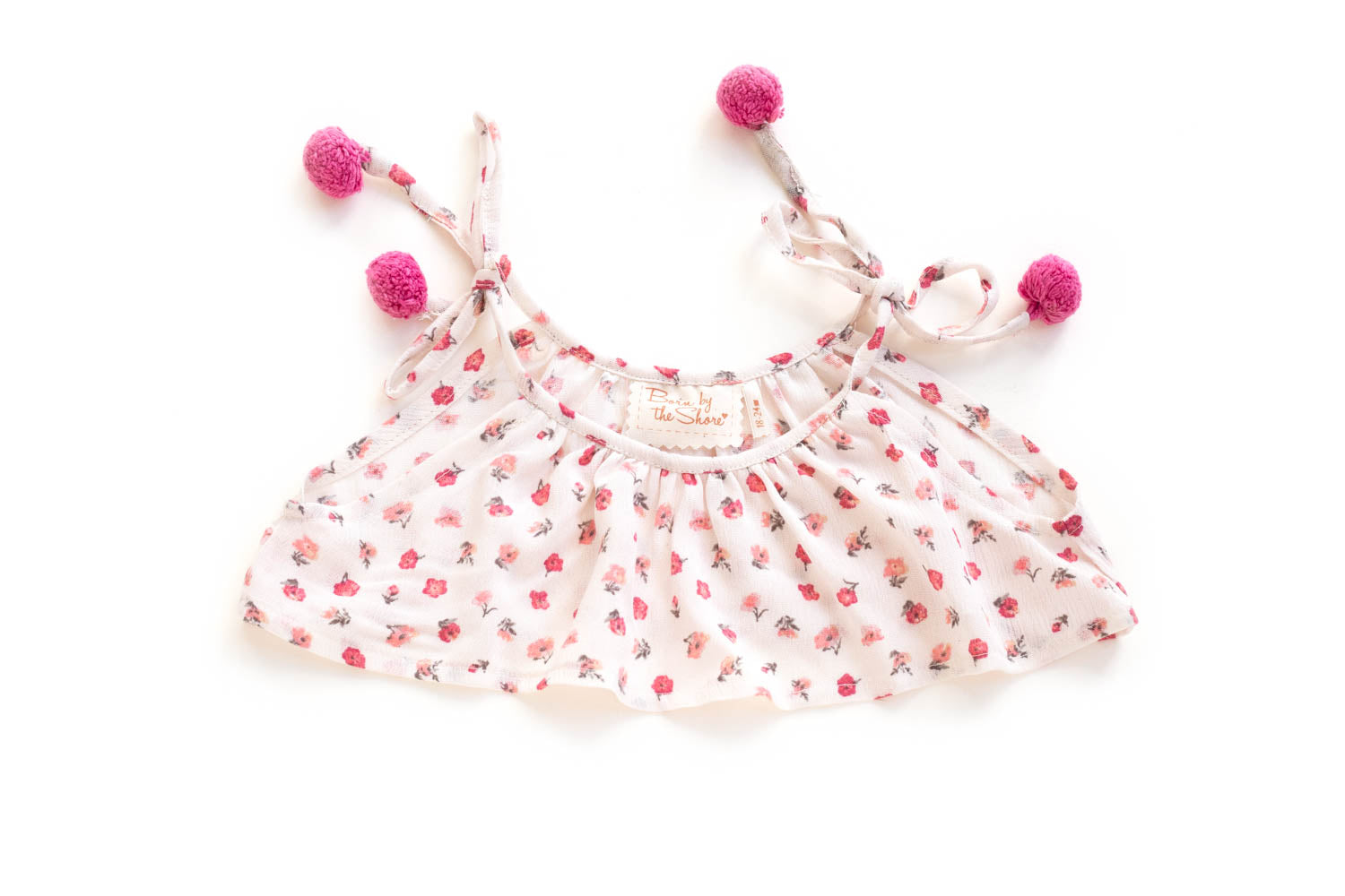 Girls Pink Pom Pom Spaghetti Strap Summer Top Born By The Shore