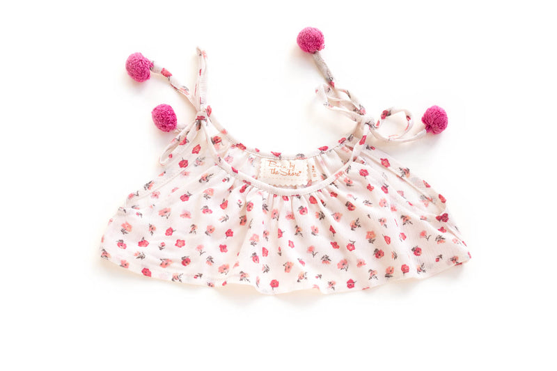 Girls Pink Pom Pom Spaghetti Strap Summer Top | Born By The Shore
